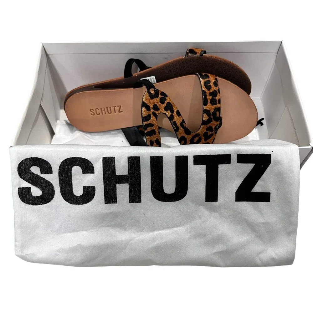 Schutz Erzeli Leopard Fur Sandal Leopard‎ Brown size 6.5